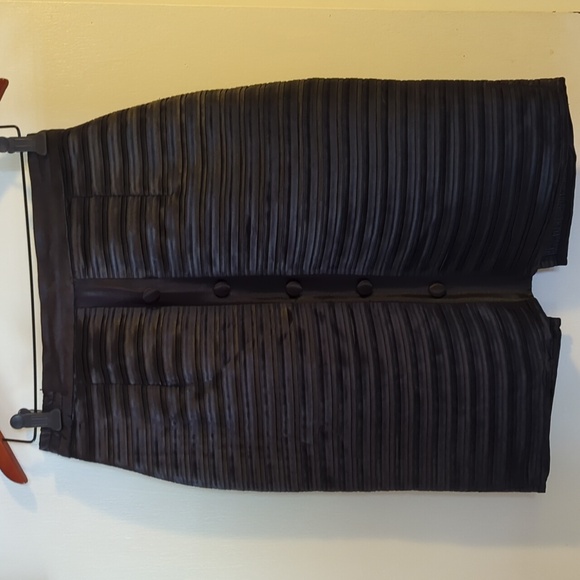 Auth Vintage Dior Boutique Black satin pleated pencil skirt button front detail - Picture 1 of 7